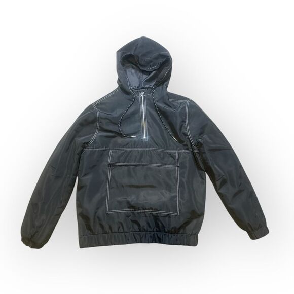 Forever 21 Men’s Jacket Mens Large Black Gorpcore Hooded Half Zip Streetwear - Picture 1 of 4
